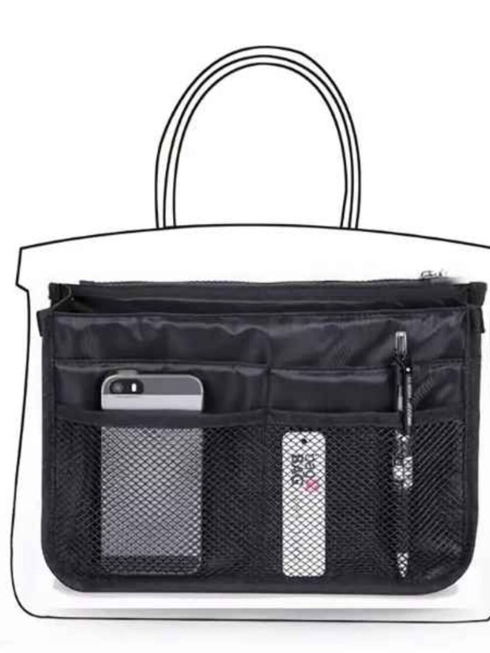 Handbag Organizer Insert/ Divider/Purse Tote Black /Cosmetics & Much More - NWT - Picture 5 of 10